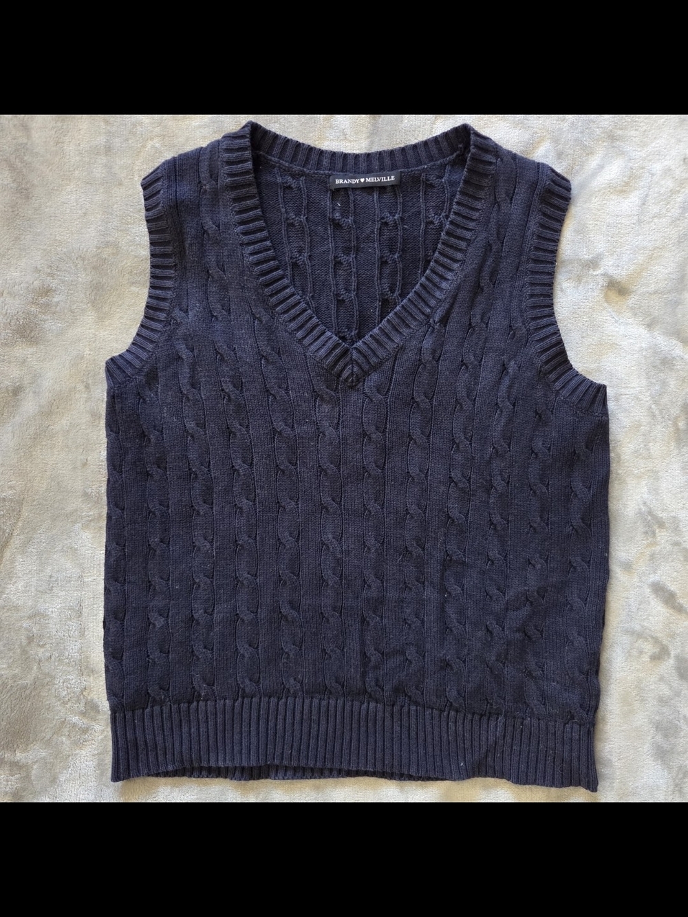Brandy Melville - Navy Cable-Knit V-Neck Sweater Vest